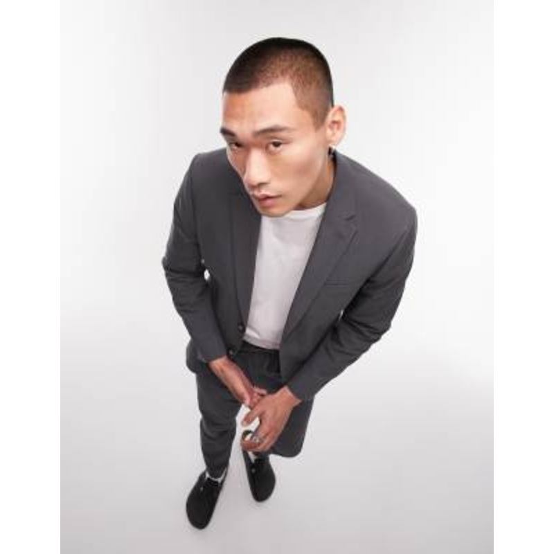 Topman skinny two button washed cotton suit jacket in charcoal