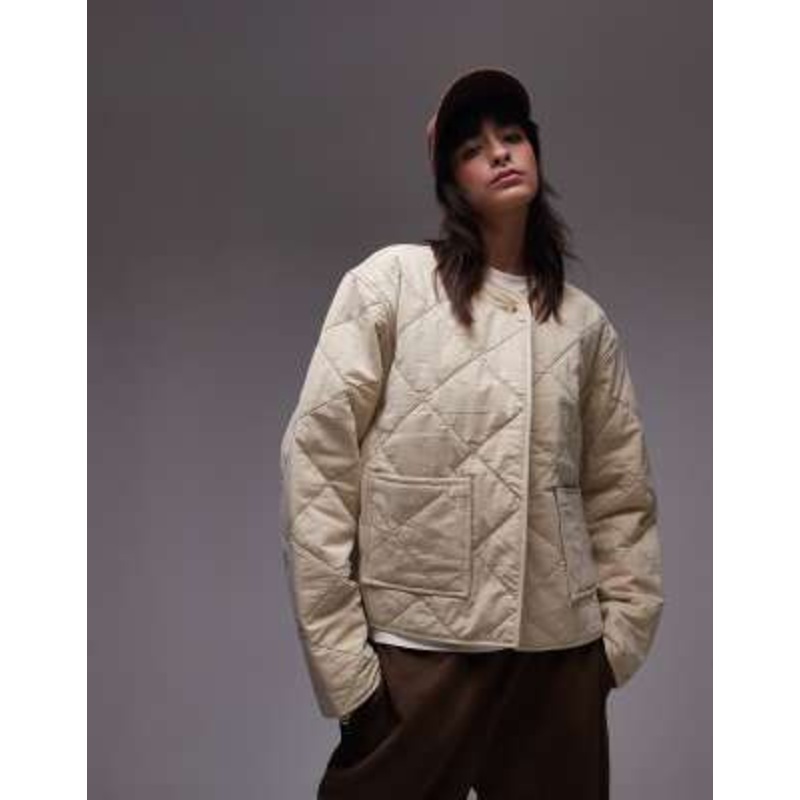 Topshop washed quilted liner jacket in buttermilk
