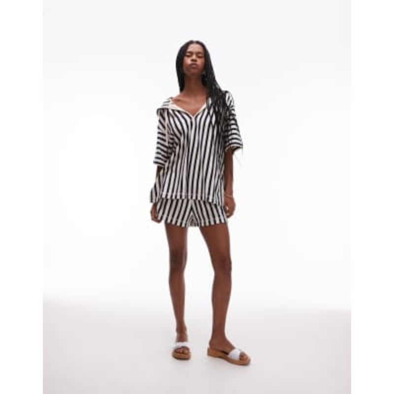 ARKET terrycloth throw-on beach hoodie and shorts set in multi stripes