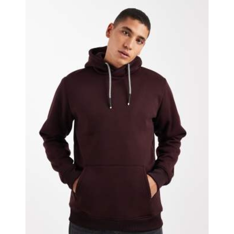 Brave Soul hoodie with contrast drawstrings in burgundy