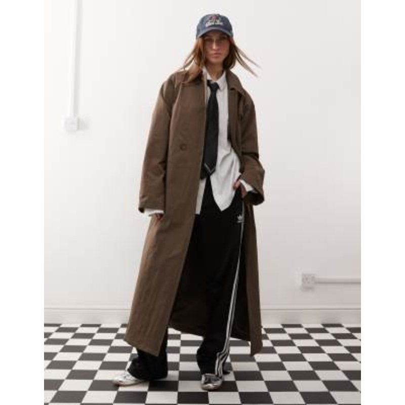 COLLUSION longline trench jacket in brown