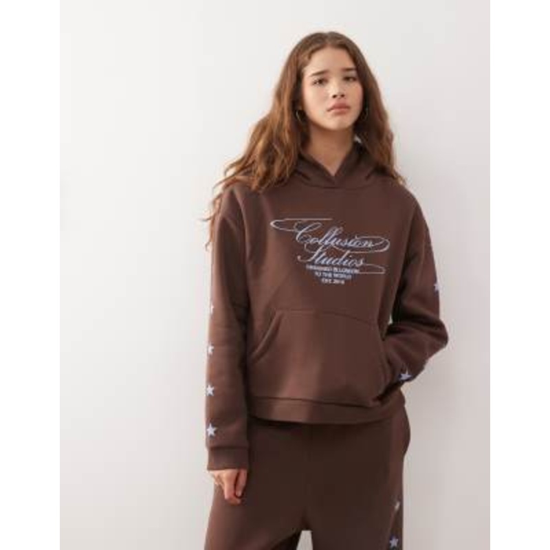 COLLUSION star logo hoodie in chocolate – part of a set
