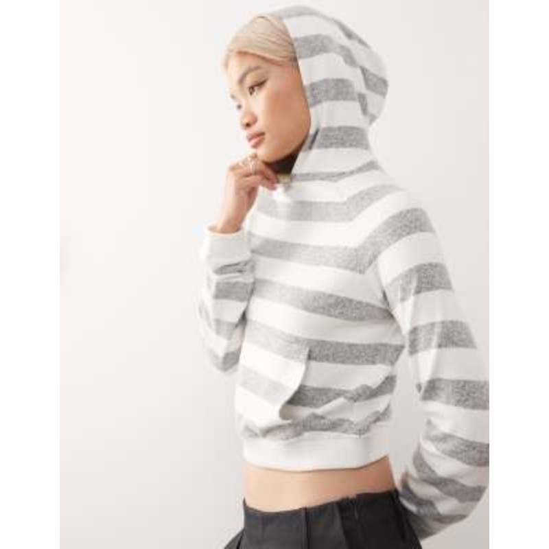 COLLUSION tight hoodie in gray white stripe