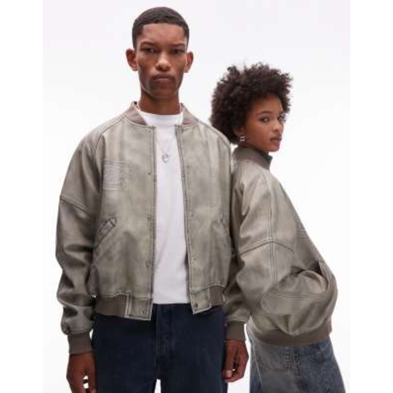 COLLUSION Unisex washed varsity bomber jacket