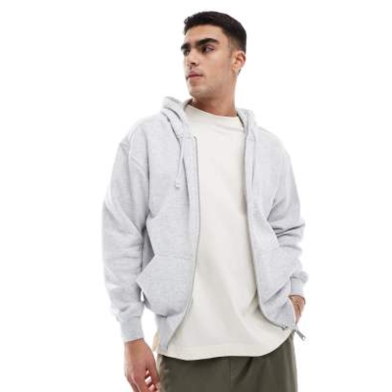 Cotton On box fit zip up hoodie in gray heather