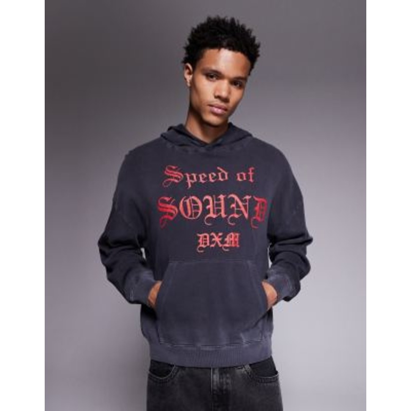 Deus Ex Machina chamber choir oversized hoodie in black garment dye