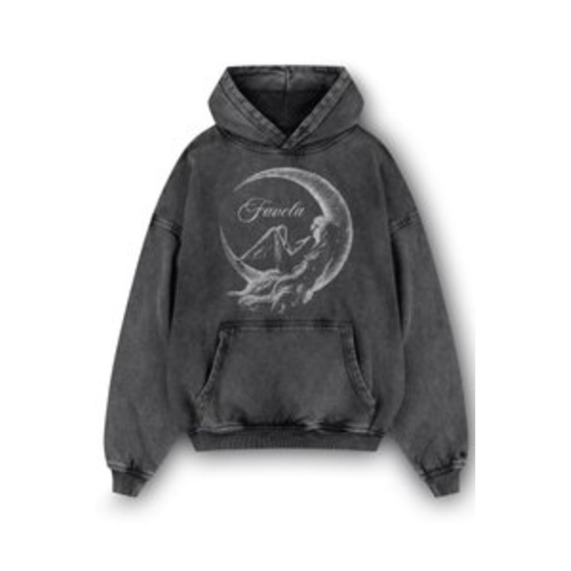 FAVELA MOON GIRL BLACK WASHED HOODIE UNISEX – Sweatshirt – black washed/schwarz