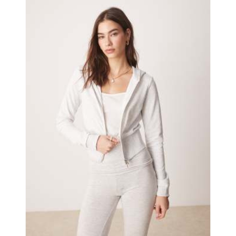GINA TRICOT slim fit zip up hoodie in light heather gray