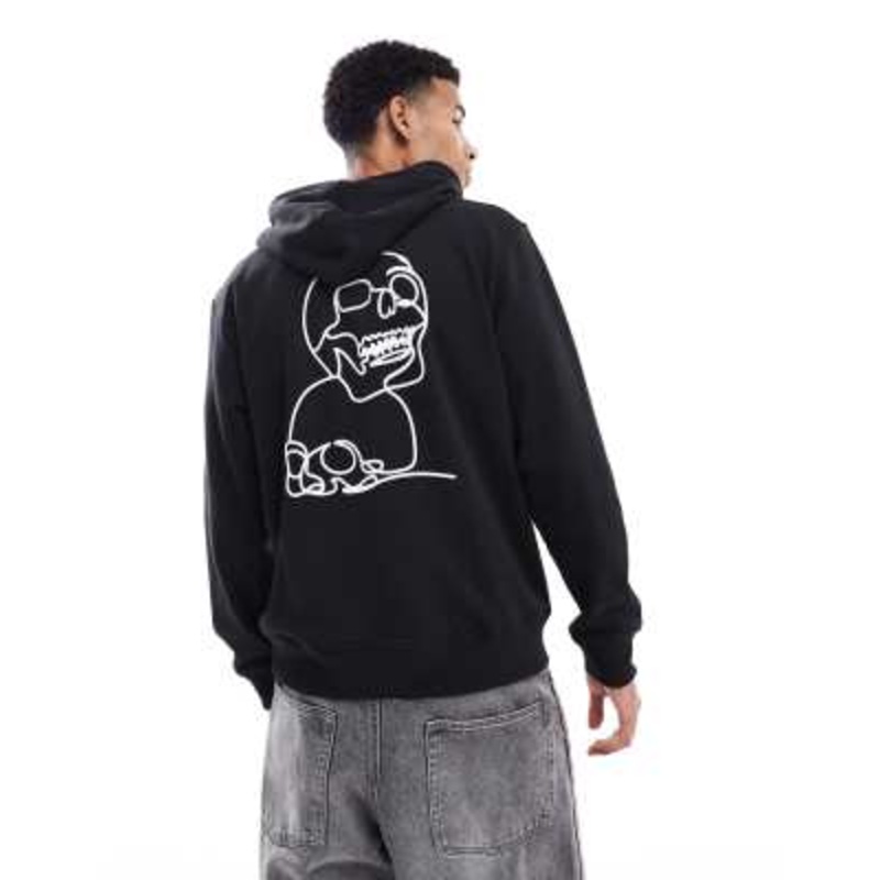 Jack & Jones oversized skull back print hoodie in black