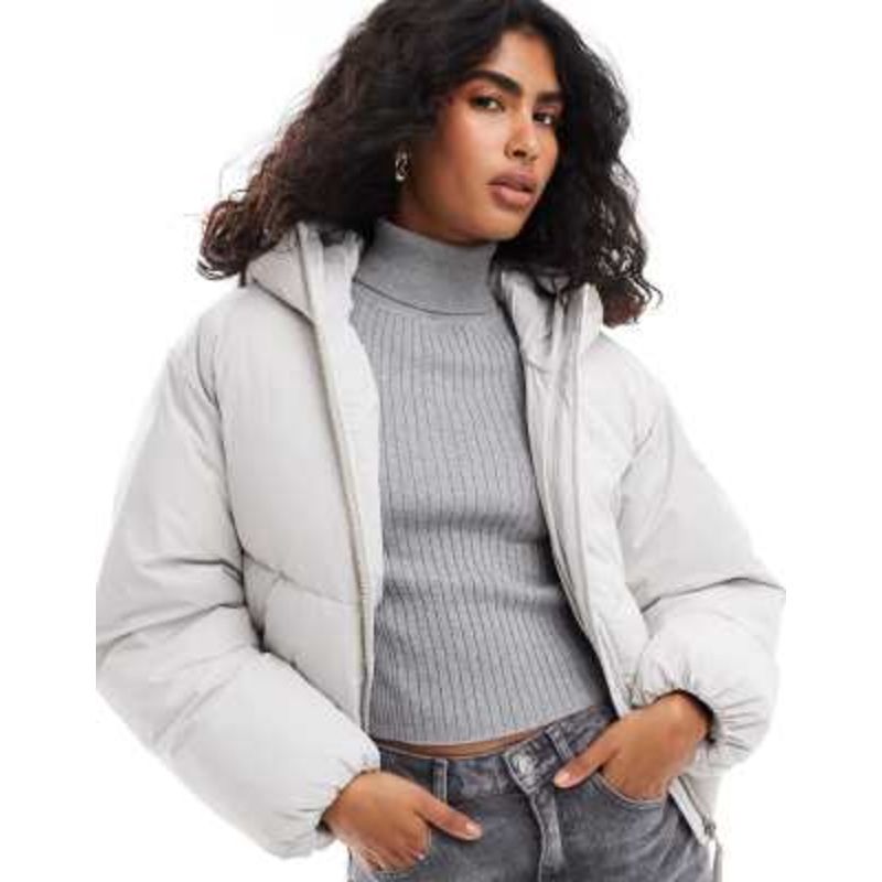 JJXX cropped hooded puffer jacket in light gray