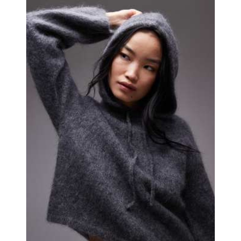 & Other Stories mohair supersoft hairy knit hoodie with tie bow detail in red