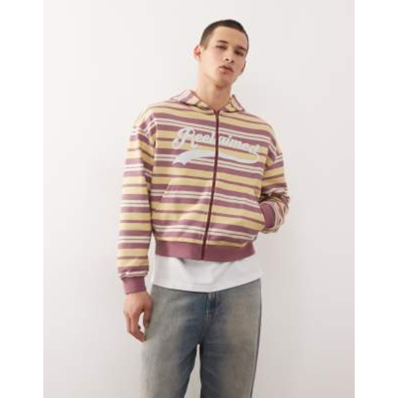 Reclaimed Vintage zip up hoodie with logo in multi stripes