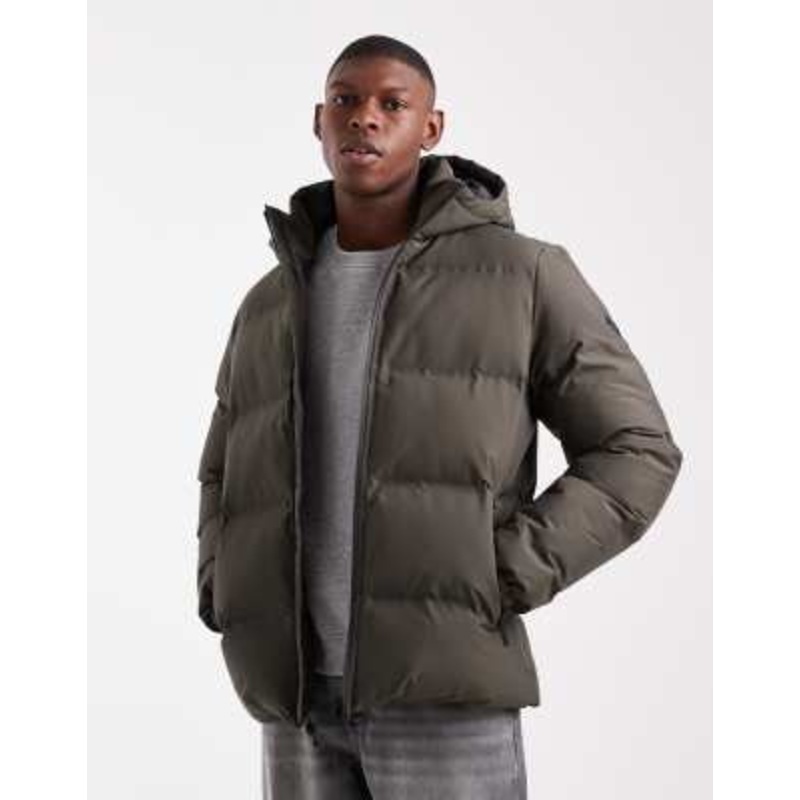 Threadbare puffer jacket with hood in khaki green