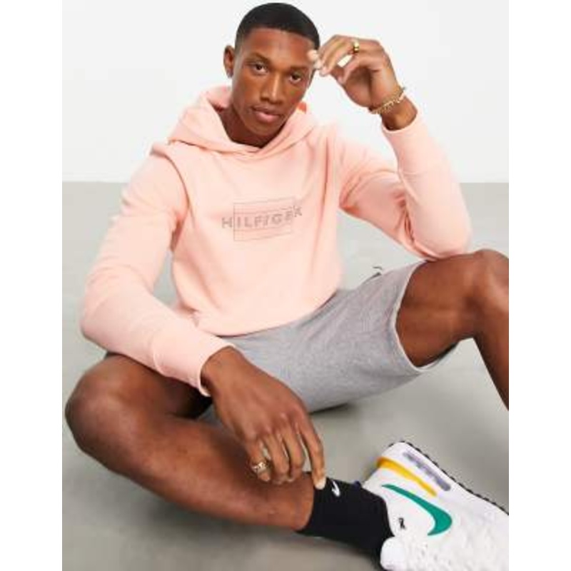 Tommy Hilfiger linear flag logo hoodie in pink