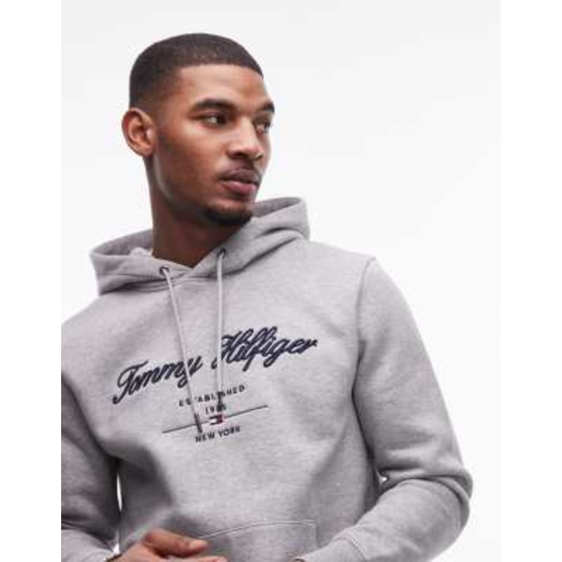 Tommy Hilfiger script logo hoodie in gray