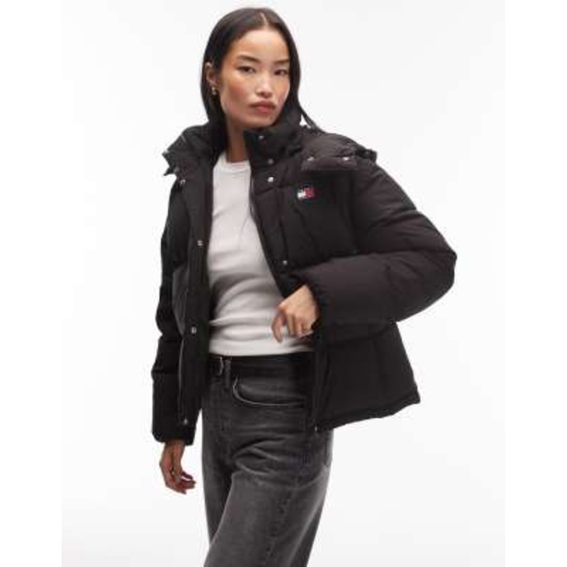 Tommy Jeans Alaska grid puffer jacket in black