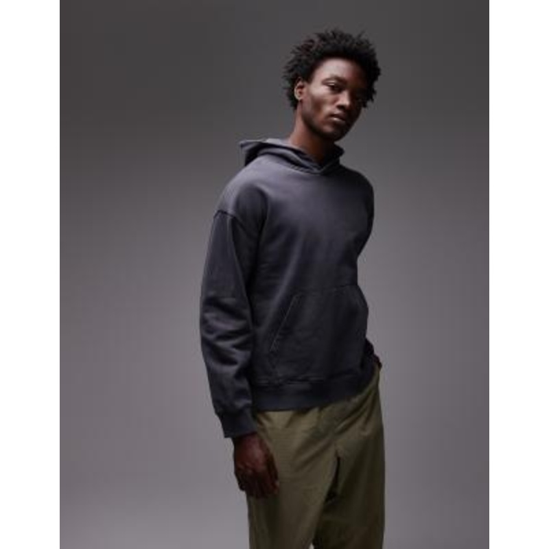 Topman oversized fit hoodie in washed black