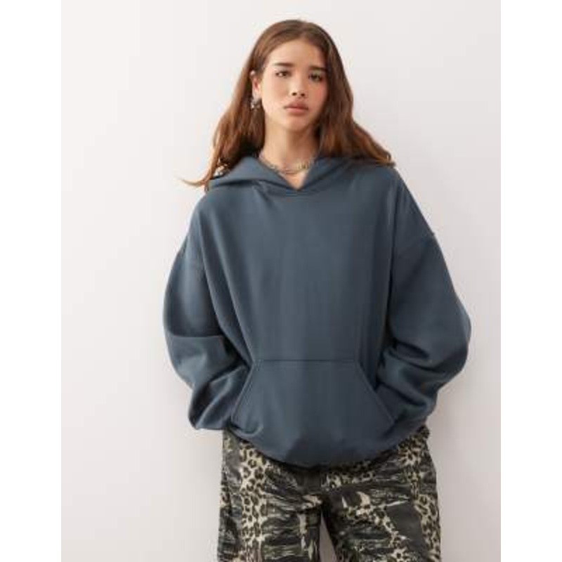 Weekday oversized heavyweight jersey hoodie in petrol green