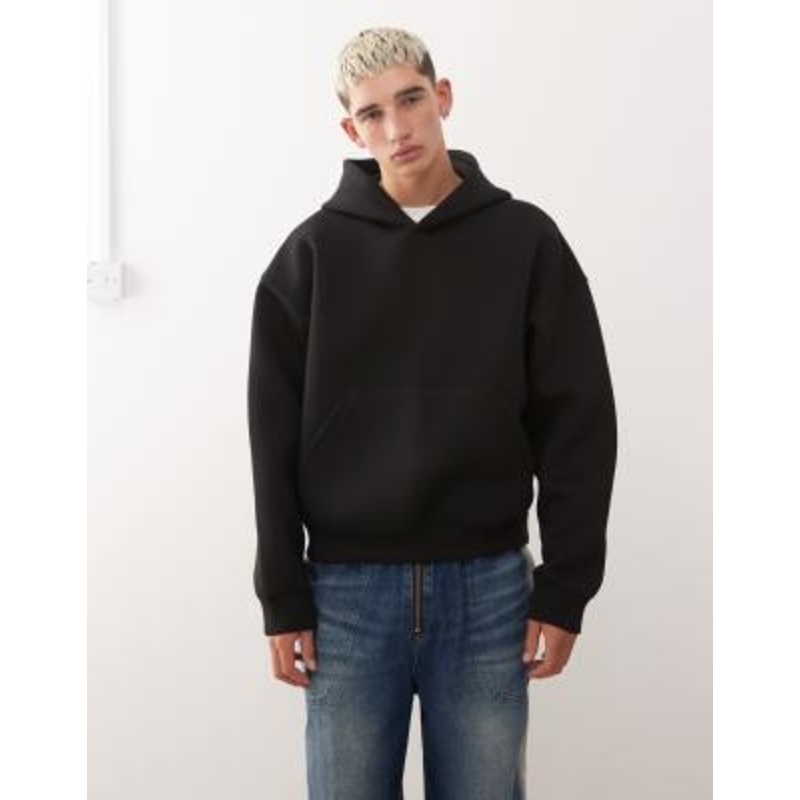 Weekday Simon hoodie in black in scuba-style fabric