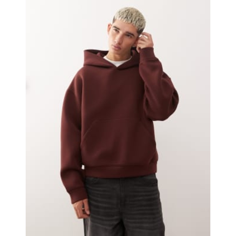 Weekday Simon hoodie in burgundy in scuba-style fabric