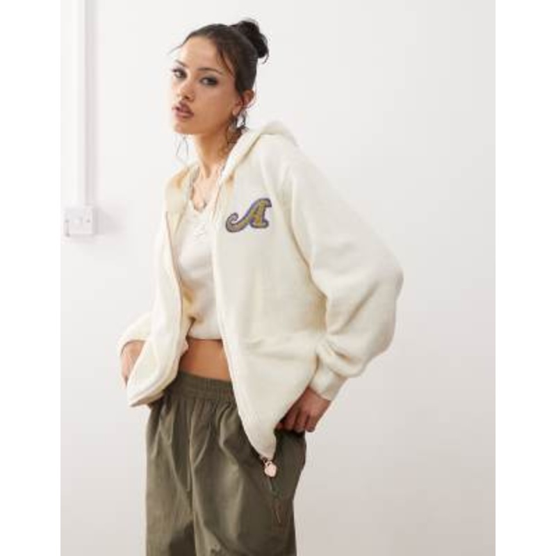 Aape By A Bathing Ape knitted logo zip-up hoodie in ivory