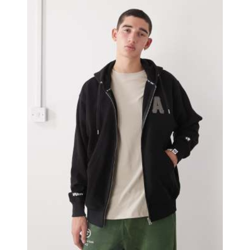 Aape by A Bathing Ape zip up hoodie in black with A applique