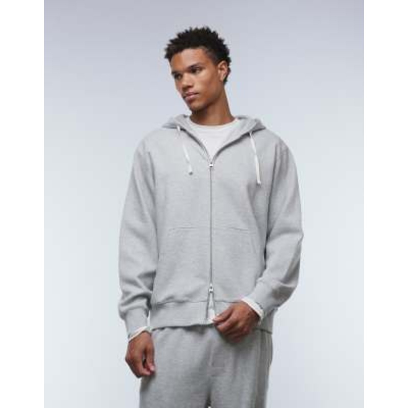 ARKET cotton rich structured zip up hoodie in gray – part of a set