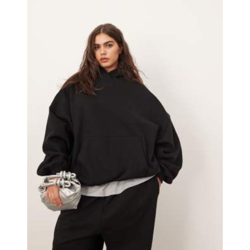 ARRANGE Curve oversized premium heavyweight hoodie in black