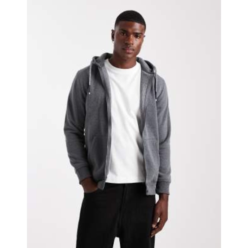 Brave Soul zip up hoodie with drawstrings in charcoal gray