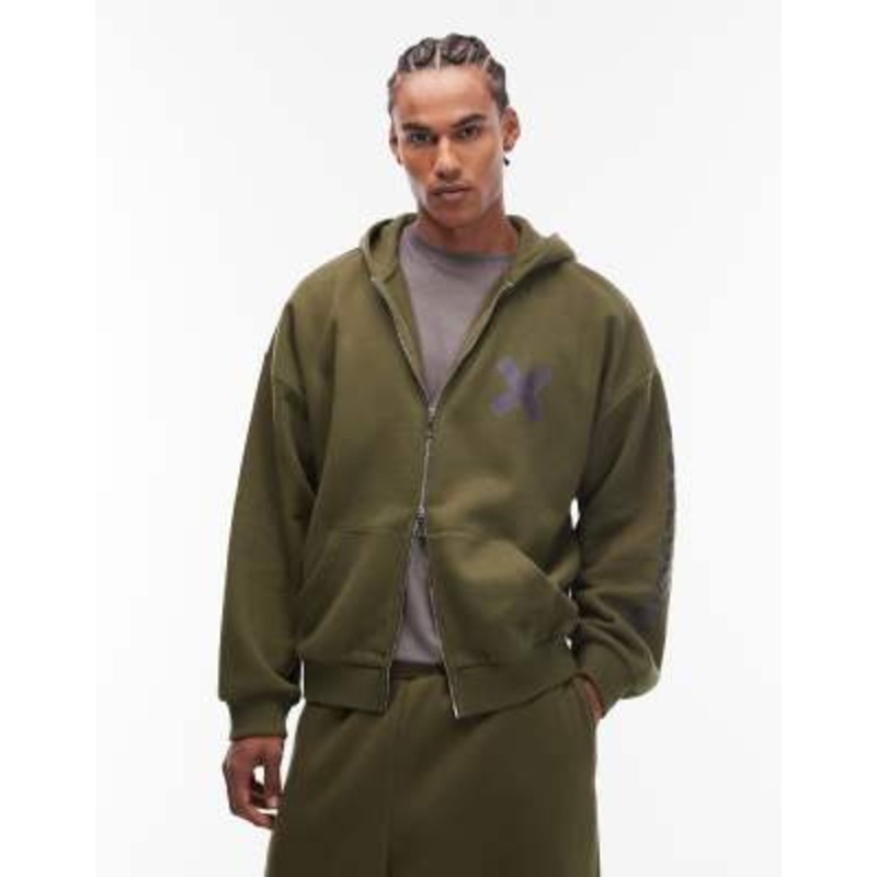 COLLUSION heavyweight boxy hoodie in khaki green