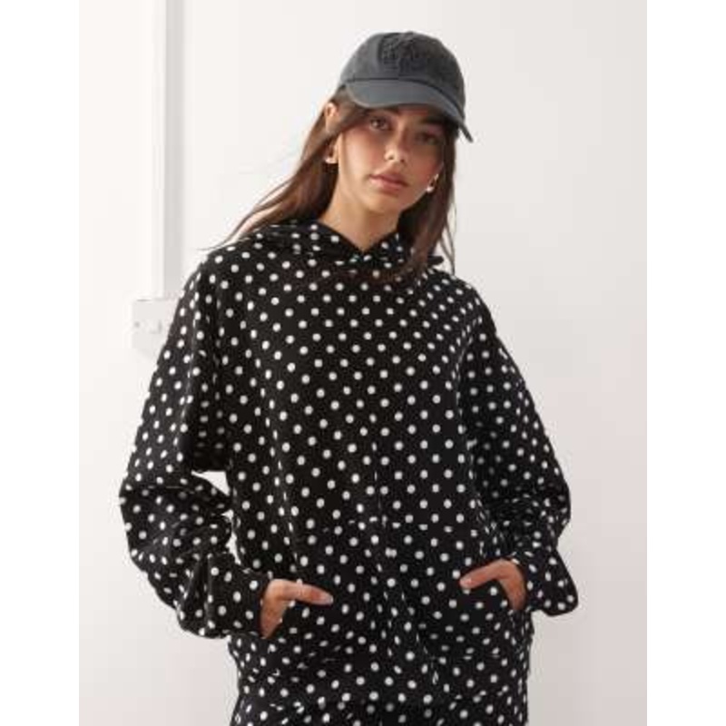 COLLUSION hoodie in black and white polka dots