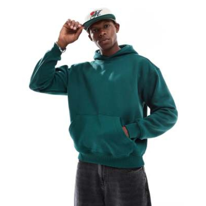 Cotton On box fit fleece hoodie in evergreen