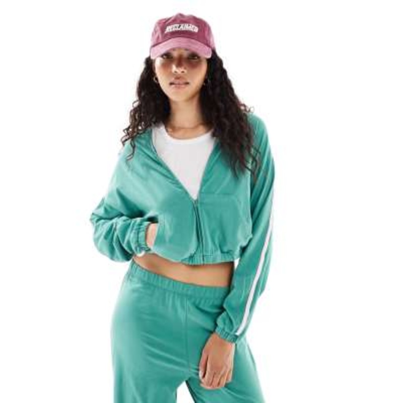 Cotton On departure lounge crop zip up hoodie in green