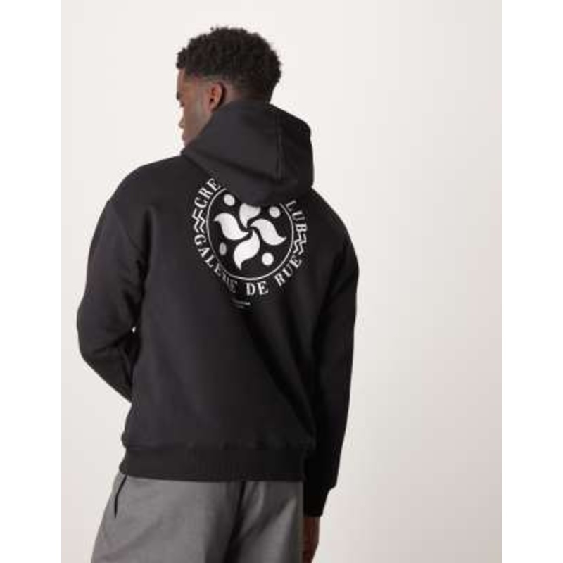 Selected oversized hoodie with circle backprint in black