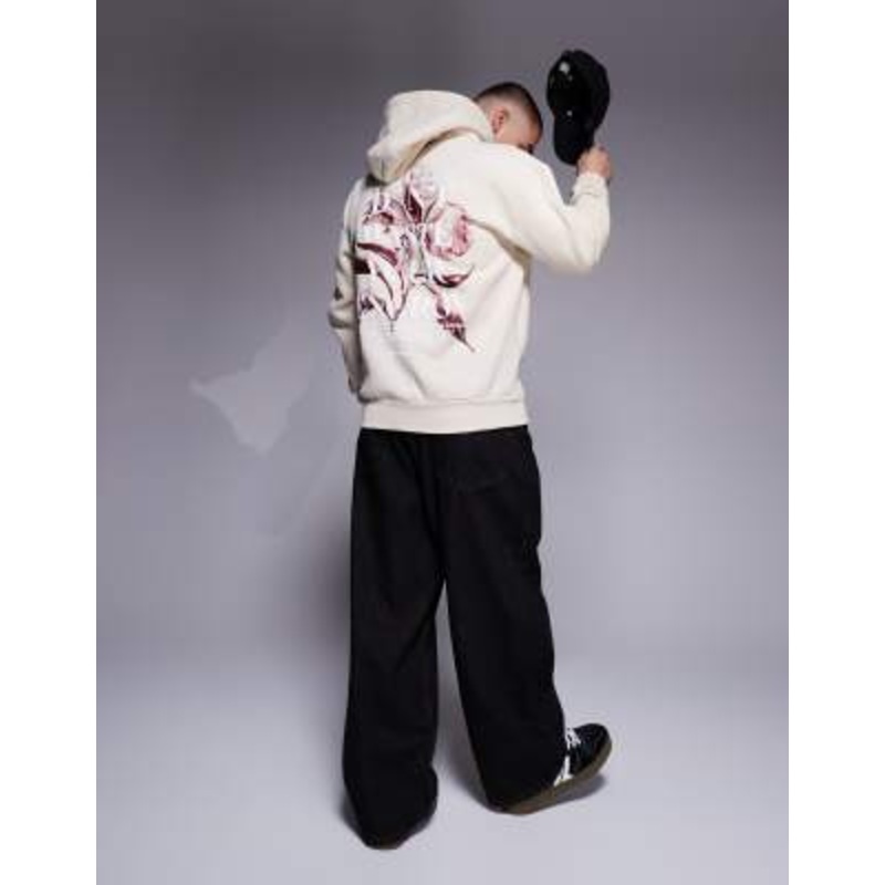 Sixth June botanical motif back print hoodie in beige