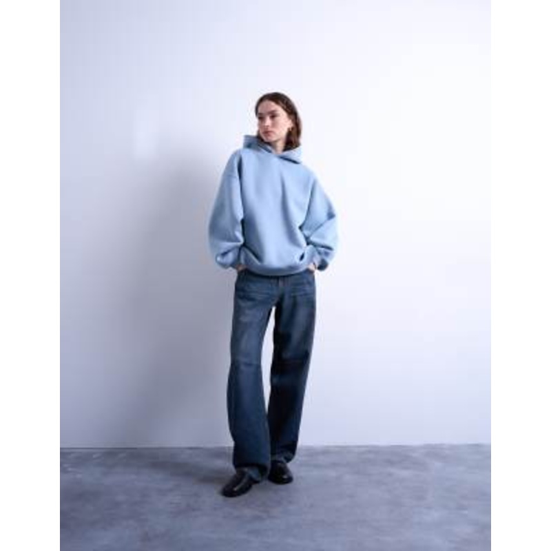 Topshop balloon sleeve hoodie in blue