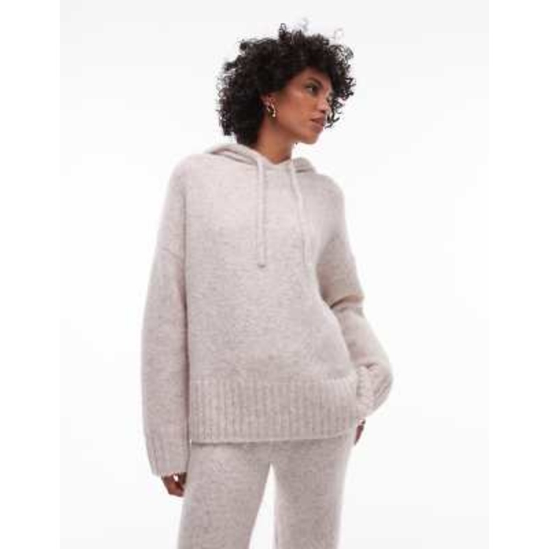 Topshop fluffy hoodie in oat – part of a set