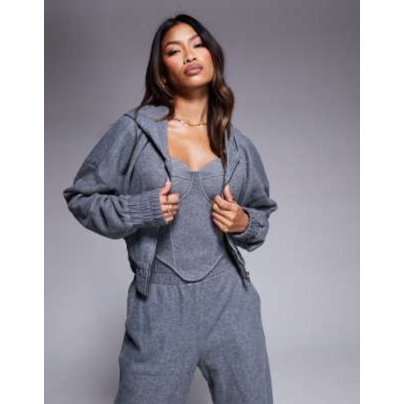 Wanderdoll Constance cropped zip up hoodie in charcoal – part of a set