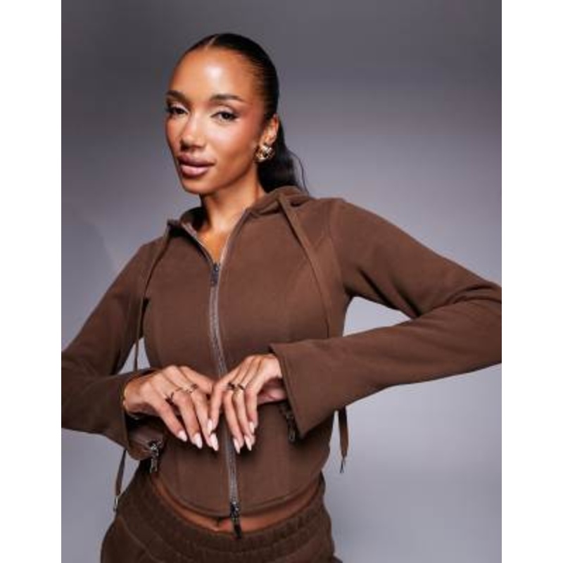Wanderdoll Everyday fleeceback corset zip up hoodie in chocolate – part of a set