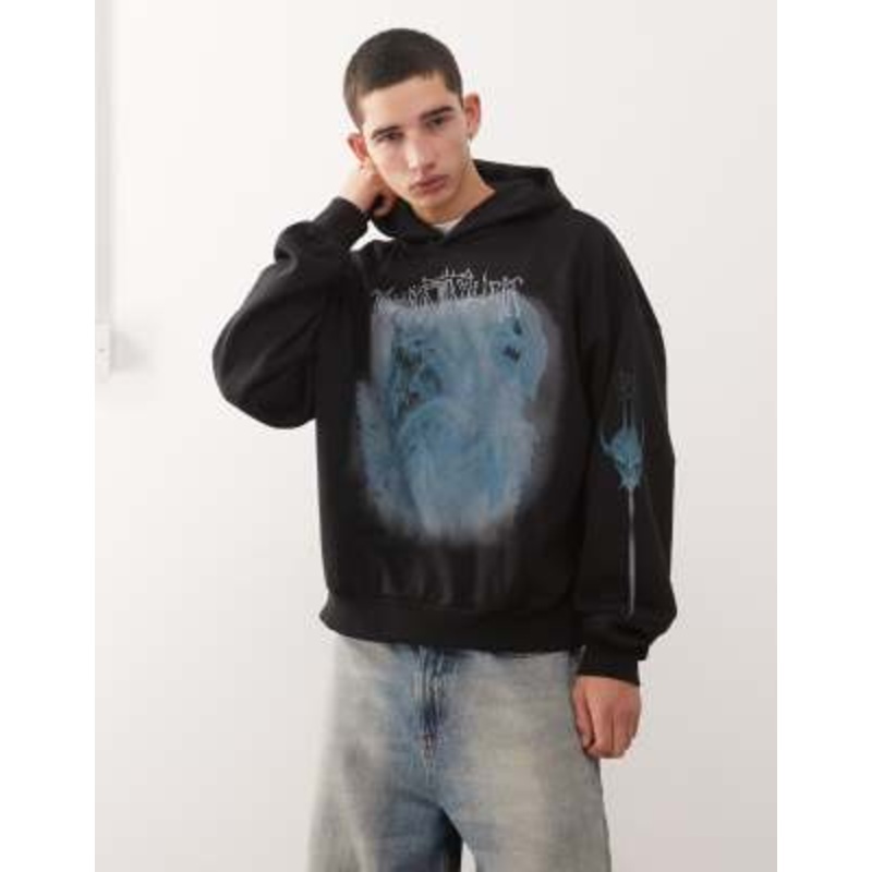 Weekday boxy oversized fit hoodie with dragon graphic print in black