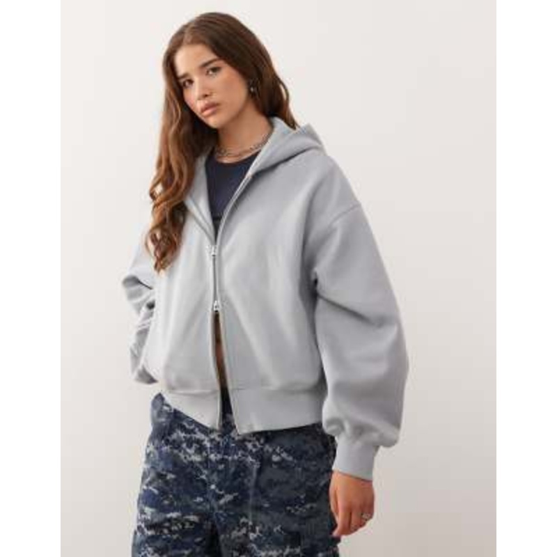 Weekday soft heavyweight jersey oversized zip hoodie in light gray melange