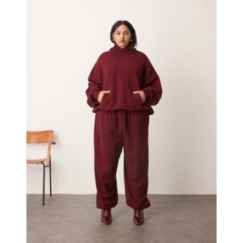 ARRANGE Curve oversized premium heavy weight hoodie and cuffed sweatpants in merlot