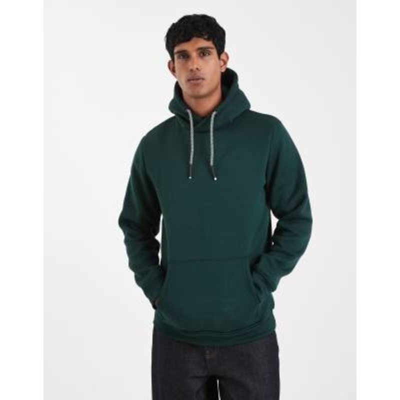 Brave Soul hoodie with contrast drawstrings in dark green
