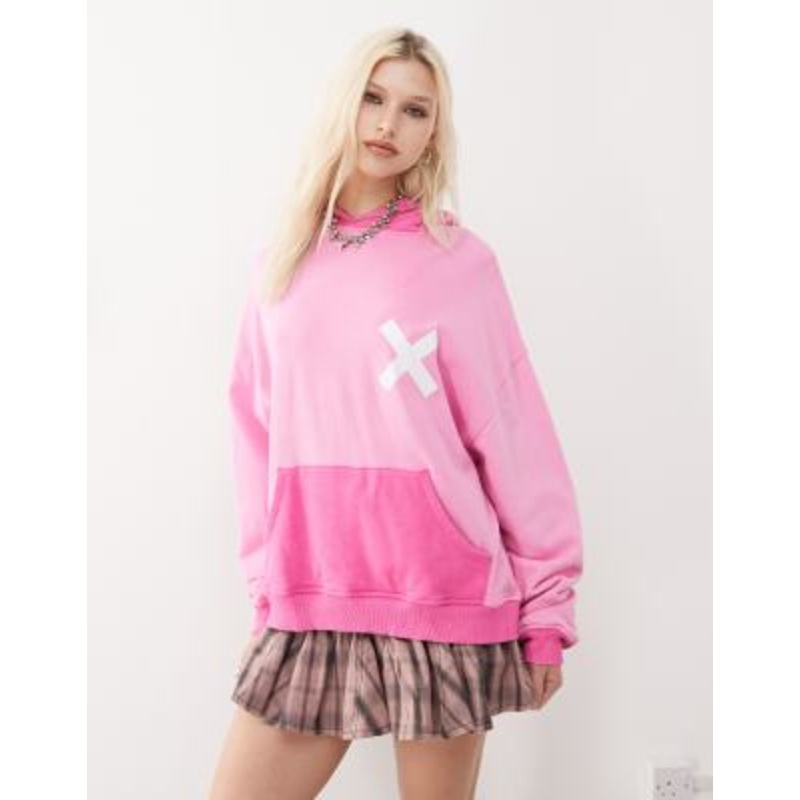 COLLUSION acid wash faded hoodie in pink