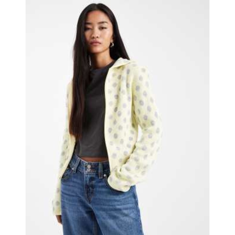 COLLUSION polka dot zip up shrunken knit hoodie