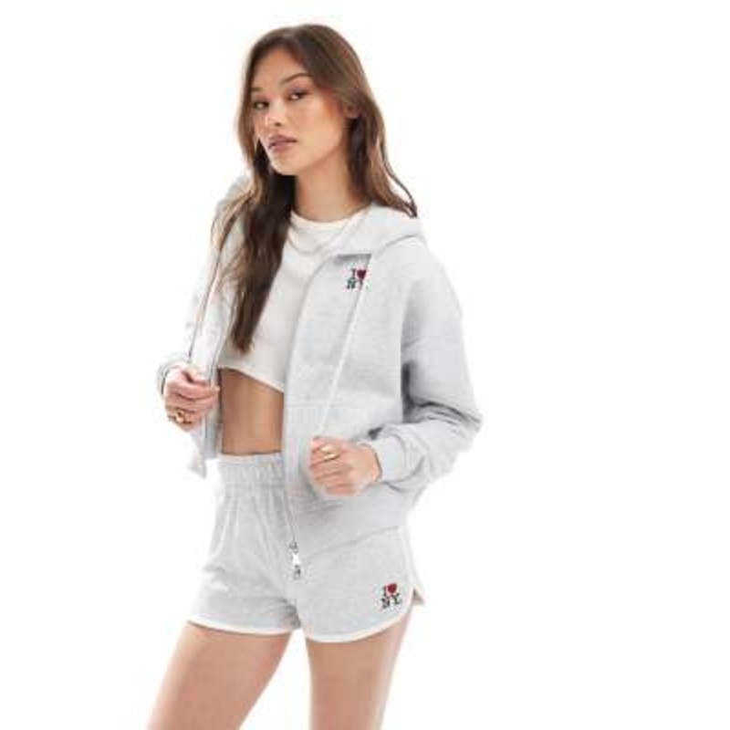 Cotton On classic fleece cropped zip up hoodie in gray
