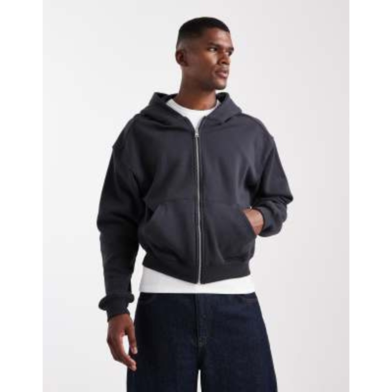 Cotton On Cropped zip up hoodie in black