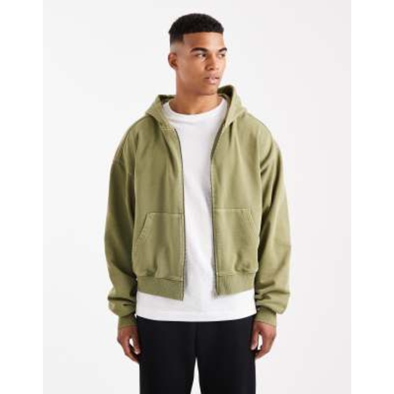 Cotton On cropped zip up hoodie in green