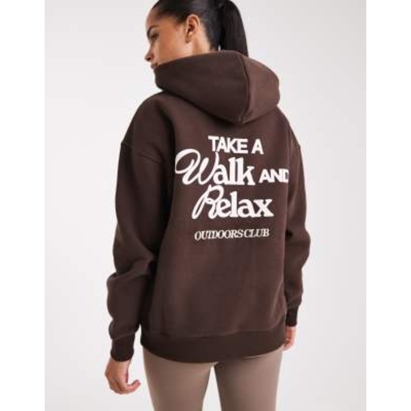 Cotton On plush graphic hoodie in brown