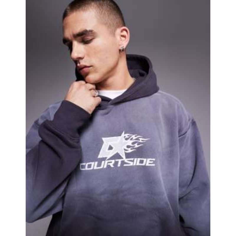 Courtside logo detail hoodie in washed gray – part of a set